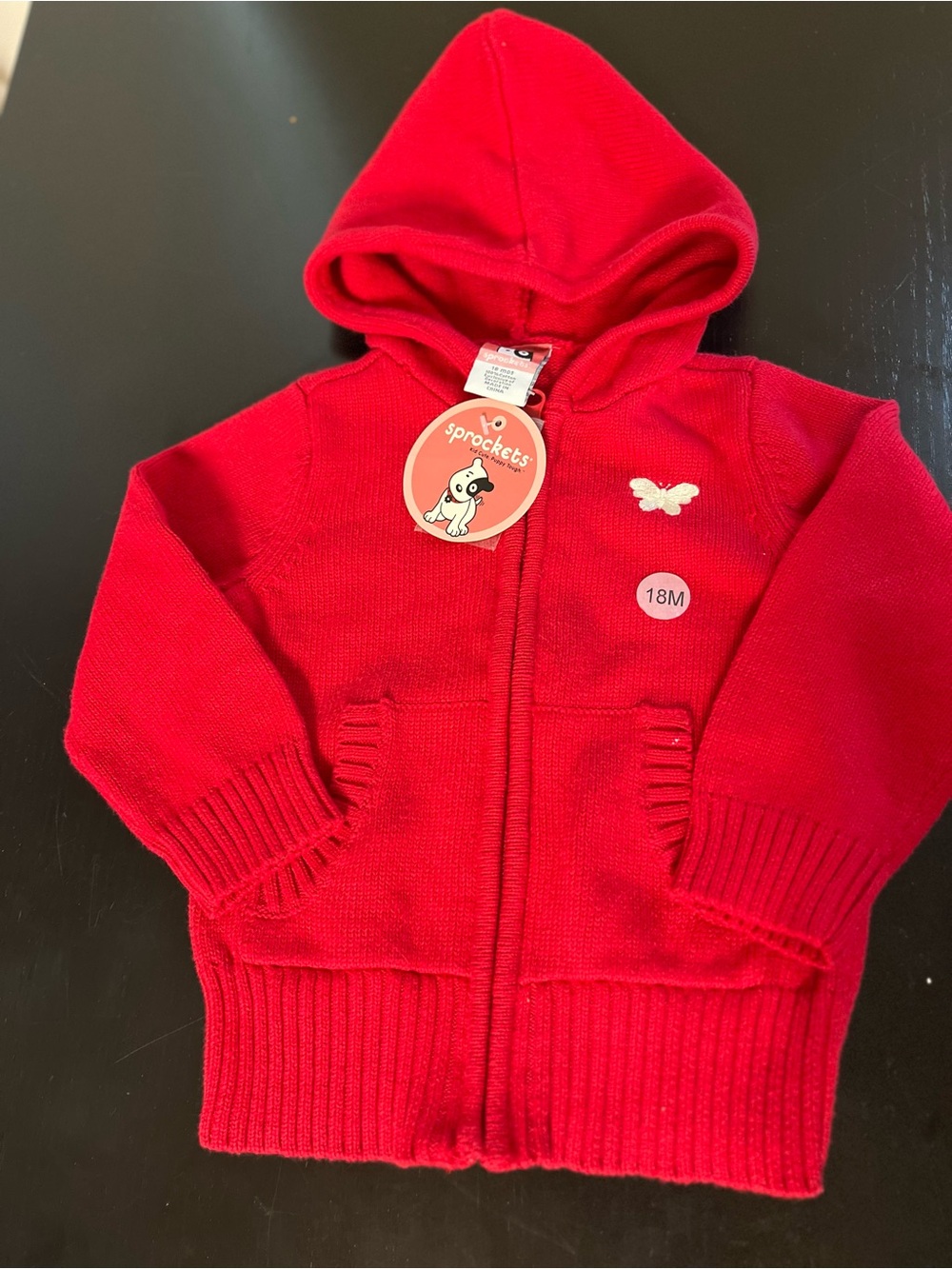 Sprockets Vintage Mervyn’s Embroidered Red Full Zip Hood Sweater 18mdiscontinued